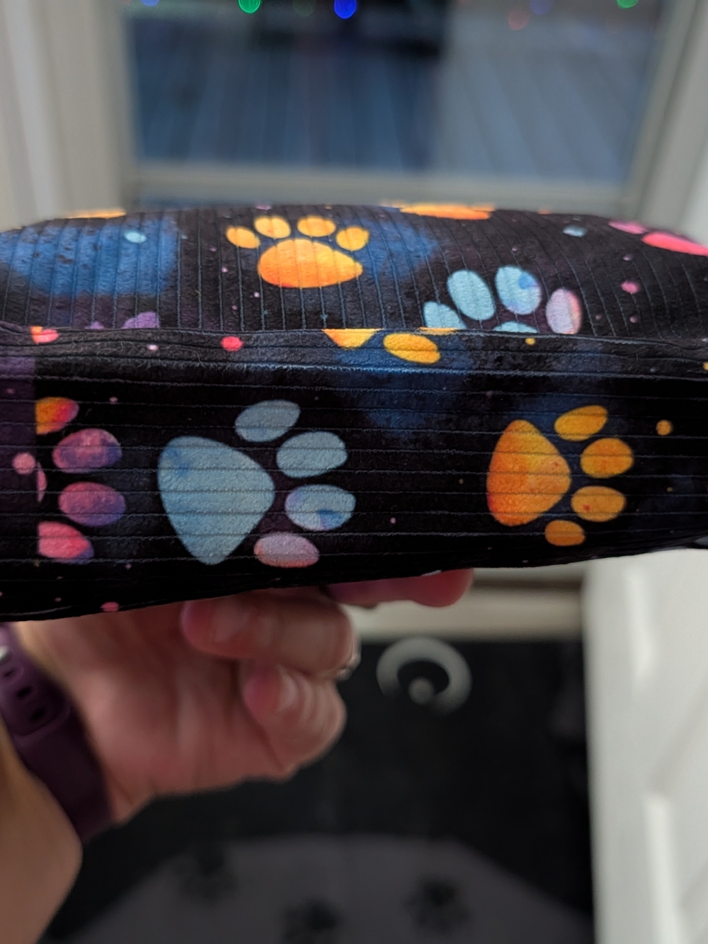Black Paw Print Cosmetic Bag with Rainbow Paws - Picture 3 of 5
